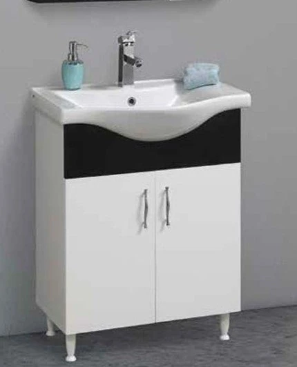 Banyo Dolabı Klasik Alt Modül Siyah Beyaz 65 cm