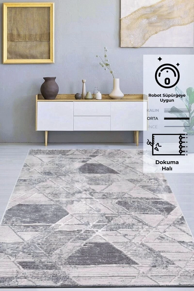 Motto 4482 Modern Dokuma Halı Gri Krem 120x180