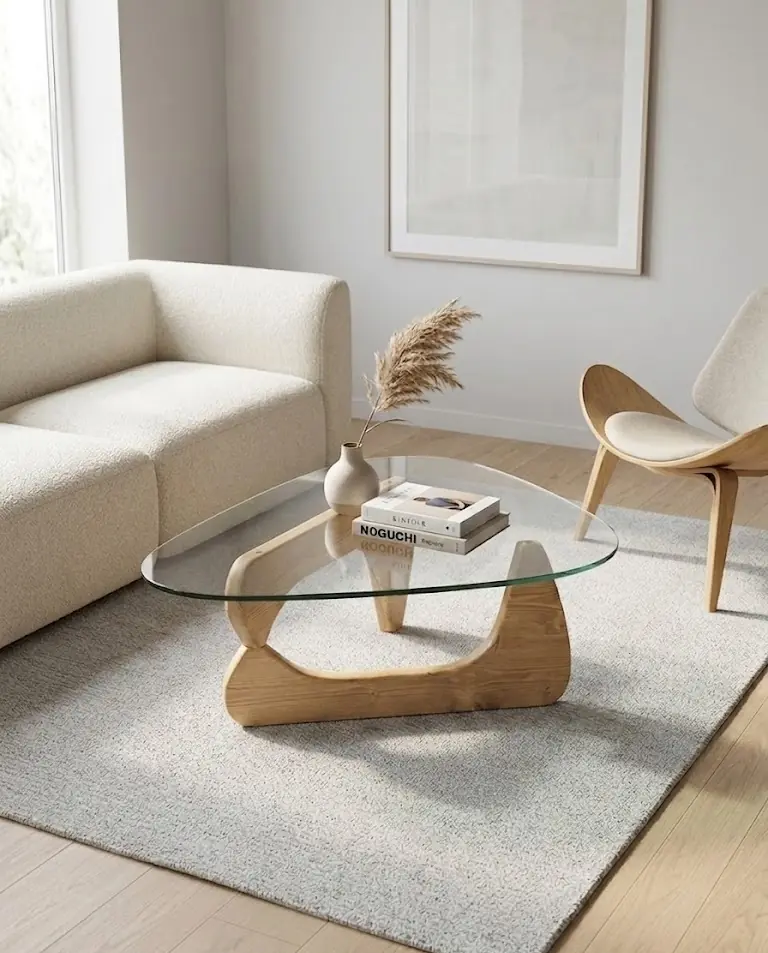Coffee Table Asymmetrical Glass Natural 65x90cm