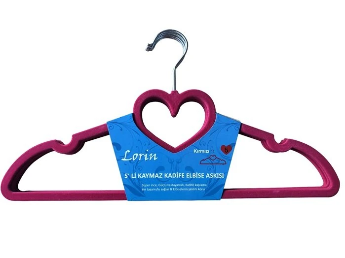 Kadife Askı Kırmızı 5'Li