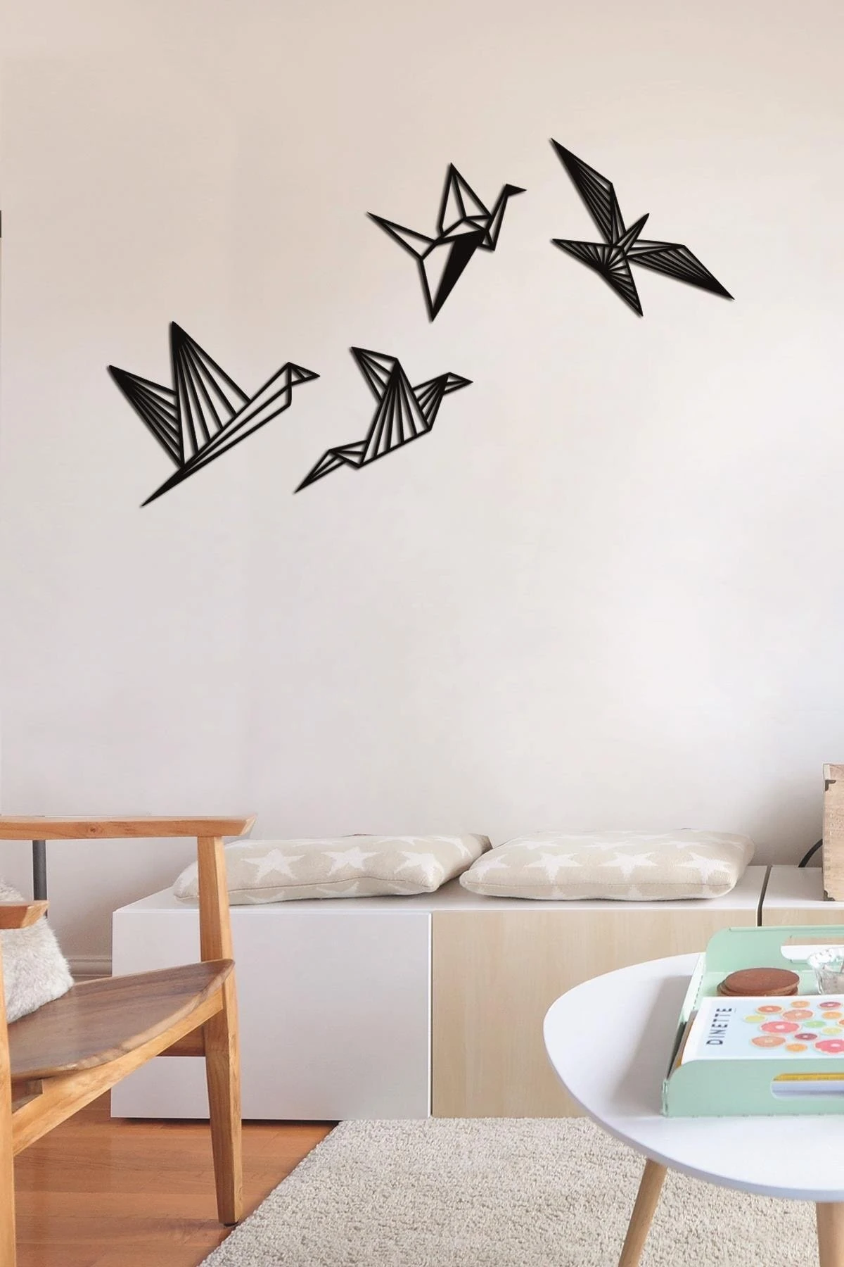 Duvar Dekoru Ahşap Lazer Kesim Kuş 4lü 90x50cm