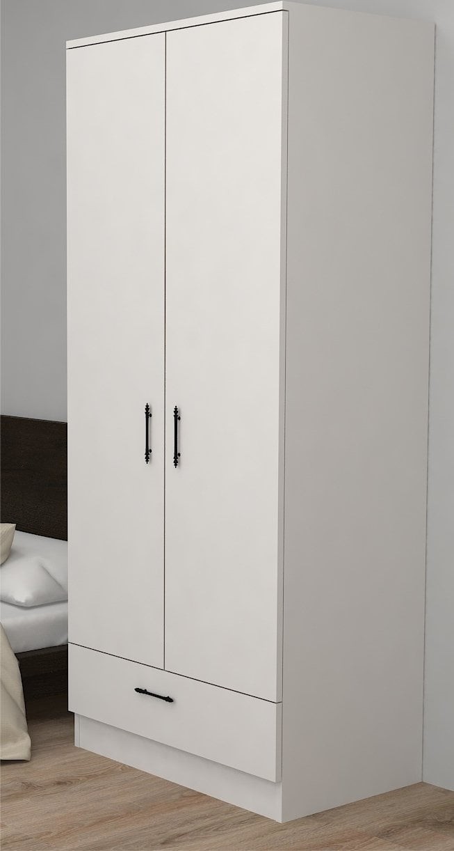 Kıyafet Dolabı 2Kapaklı 1Çekmece  Beyaz 76*179*45