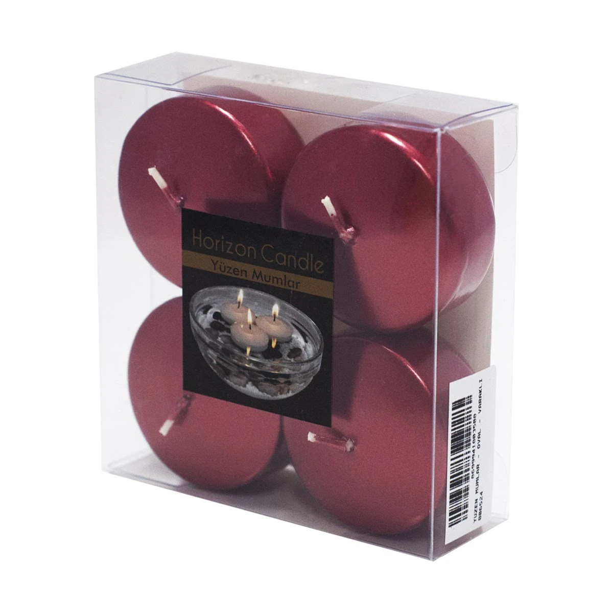 Mum Yüzen Oval  5x3cm 4'lü Varaklı Kırmızı