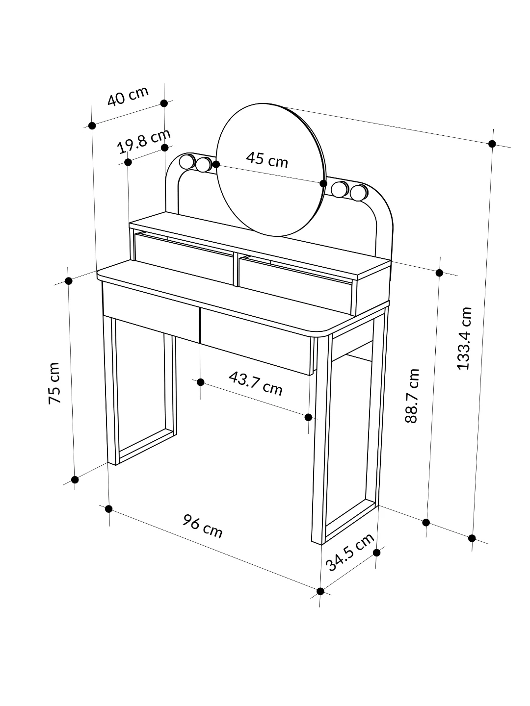 Makyaj Masası Lora Beyaz-Safir Meşe 133*34,5*96cm