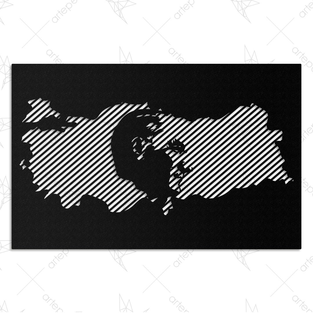 Atatürk ve Türkiye Haritası MetalTablo Siyah 60*95