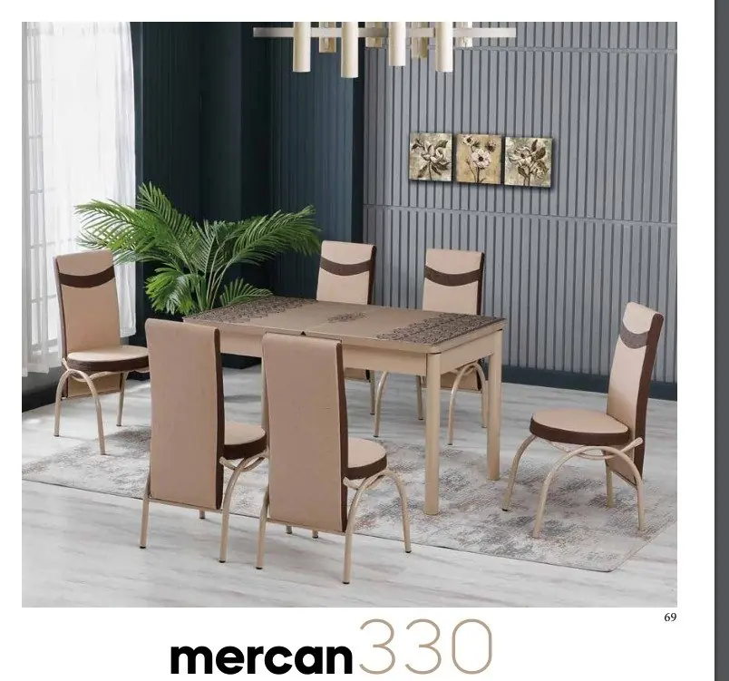 Table Set Mercan 80*130cm Openable 6 Cream Sand
