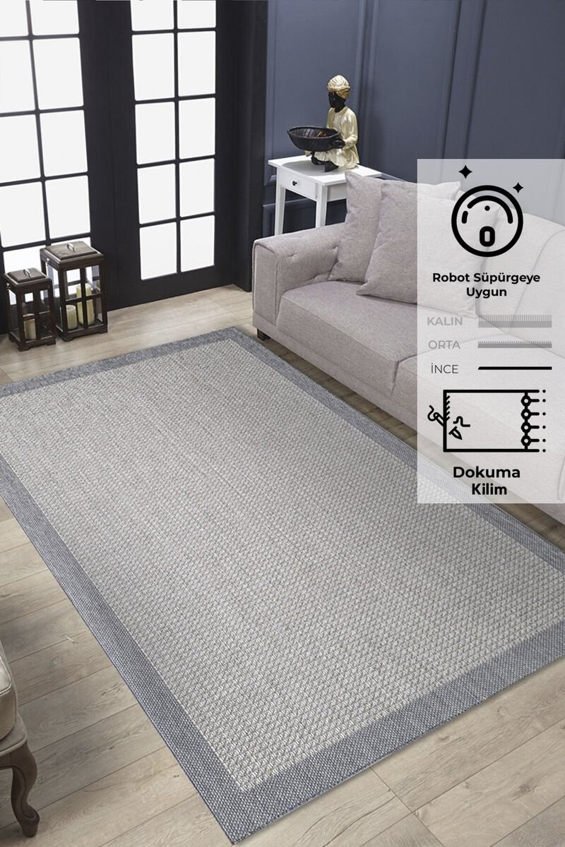 Sisalux Jüt Tabanlı  Dokuma Kilim Halı Gri 120x180