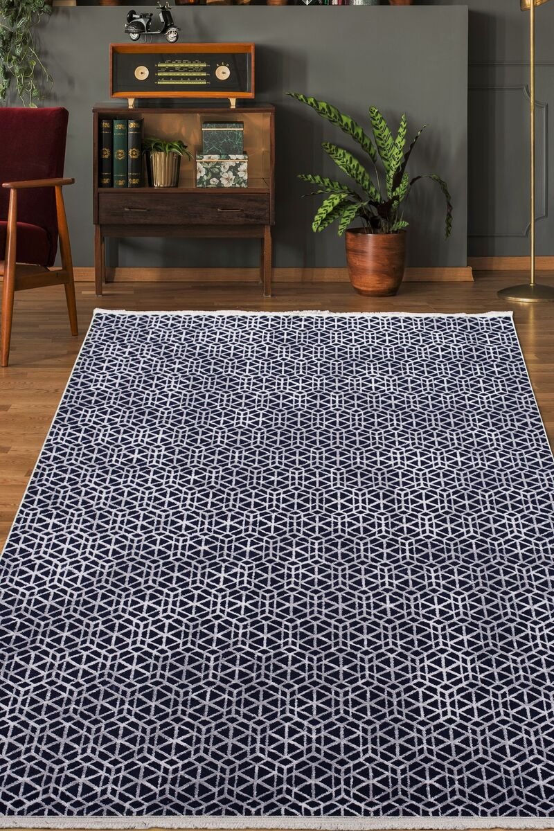 Almont Modern Dokuma Halı Mavi Beyaz 80x150