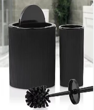 Banyo Seti Yuvarlak Çizgili Mina 2li Siyah