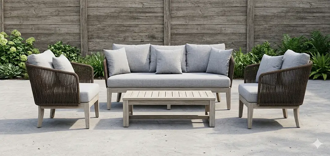 Meko Oturma Seti Rattan 3+1+1+Side Table Kahve Gri Mind