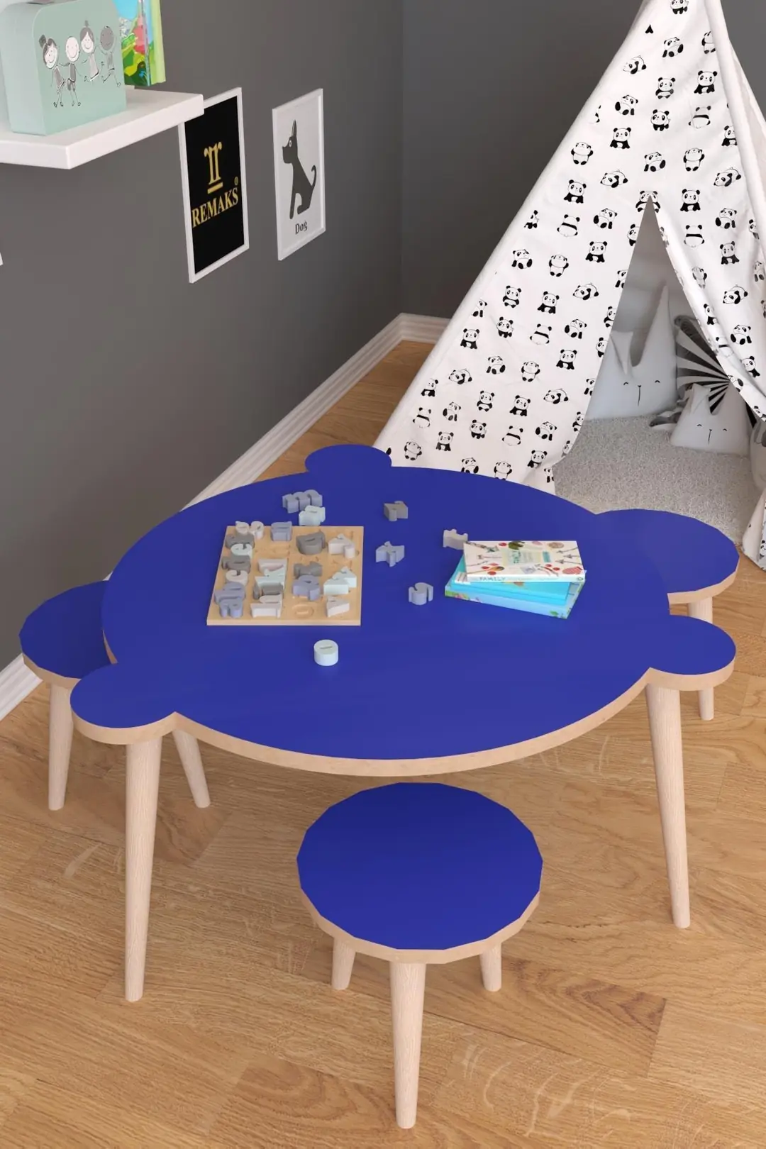 Round Summer Clear Surface Kids Table+3 Chairs Blue
