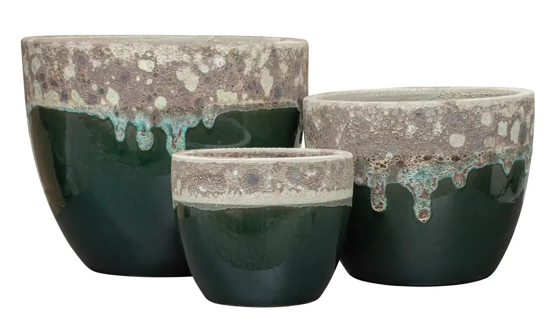 Flower Pot Set of 3 Green Cream 38-29-22cm