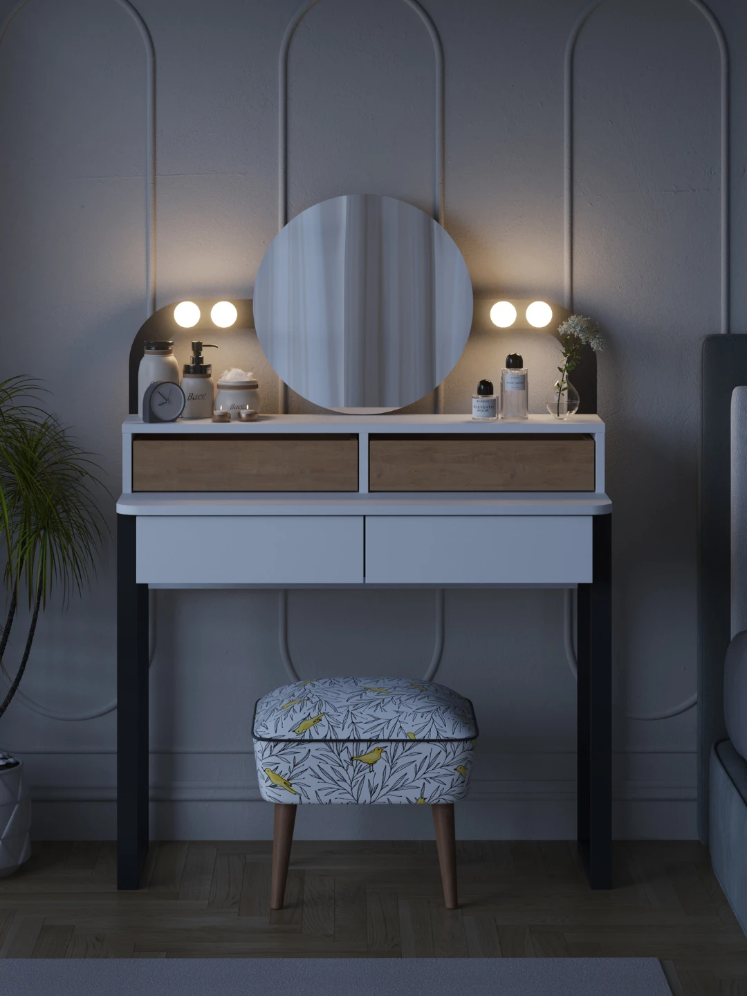 Makyaj Masası Lora Beyaz-Safir Meşe 133*34,5*96cm