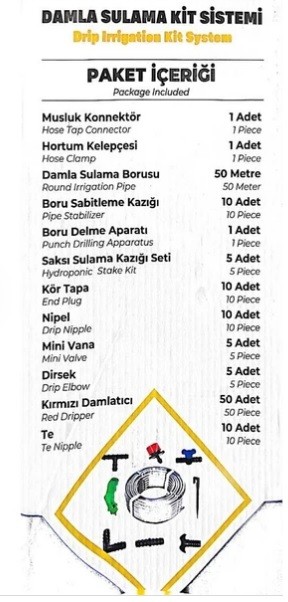 Bahçe Damlama Sulama Seti 50mt Boru 108 parça