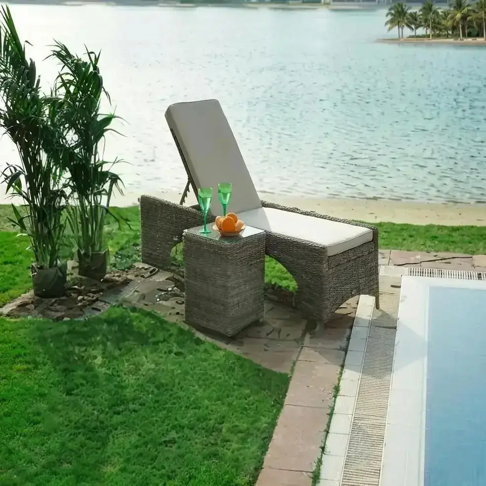 Luna Sunbed with Rattan Cream Cushion