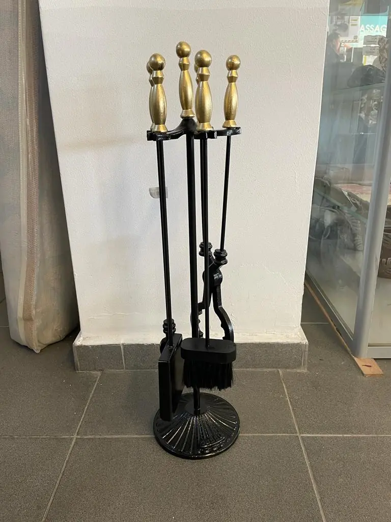 Fireplace Tongs Set Round Gold
