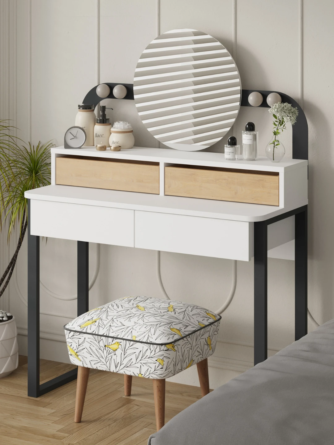 Makyaj Masası Lora Beyaz-Safir Meşe 133*34,5*96cm