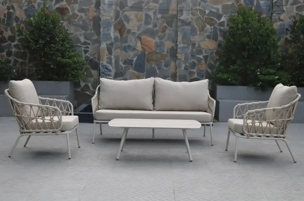 Connor Oturma Seti 3+1+1+Medium Side Table Minderli Krem