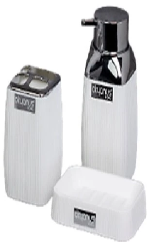 Banyo Seti Çizgili 3lü Krom Gri