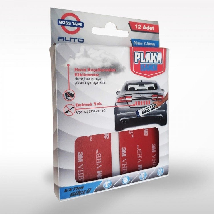 Boss Tape 3M Oto Plaka Bandı 95mm*30mm 12li