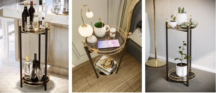 Servis Sunum 2 Katlı Çiçeklik AltınTepsili 80x28cm