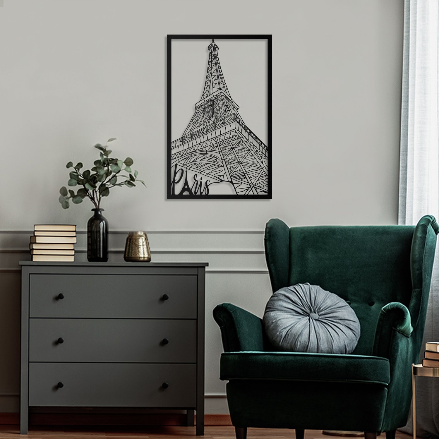 Eiffel Tower Metal Tablo Siyah 28*43cm