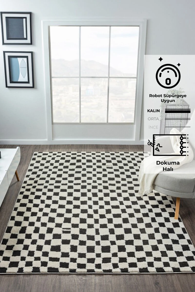 Jung Halı Krem Dama Desen 80x150