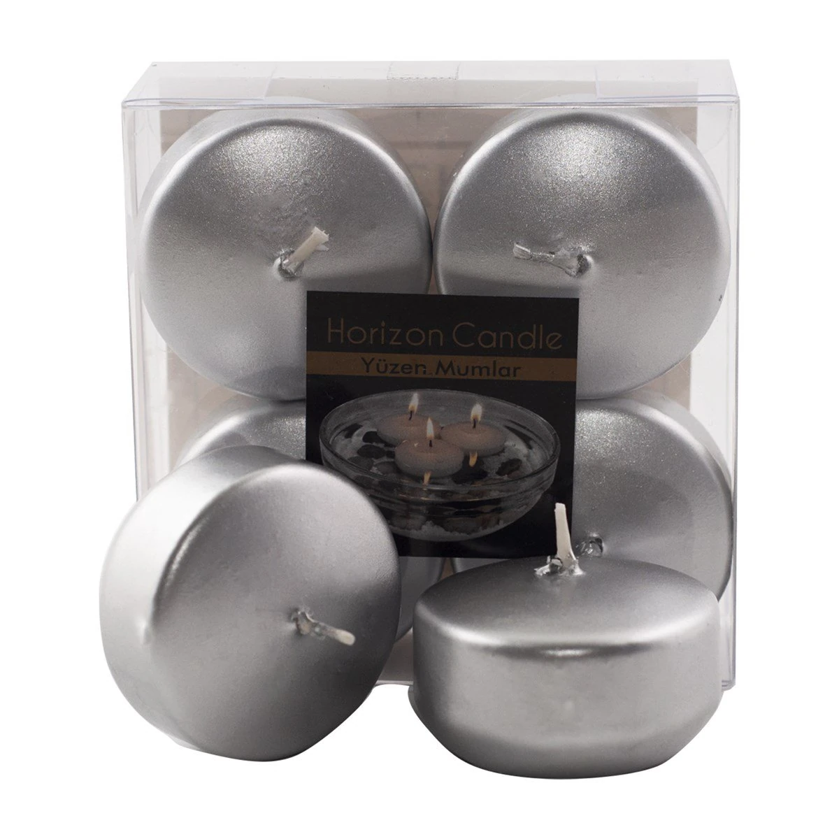 Mum Yüzen Oval  5x3cm 4'lü Varaklı Gümüş