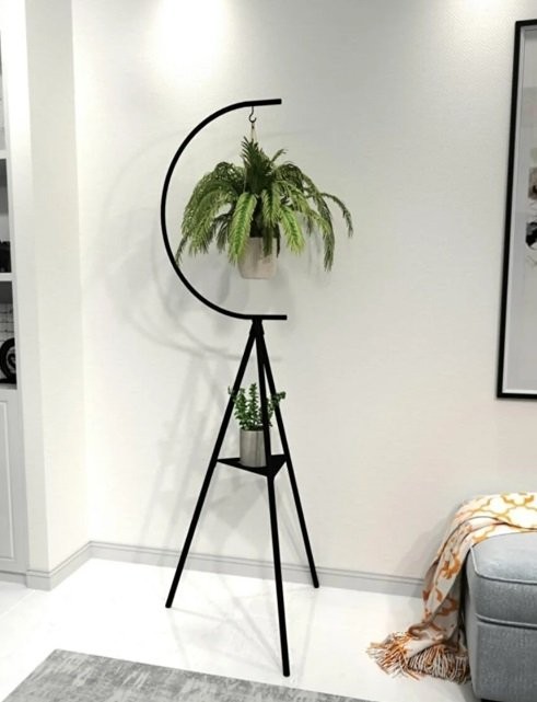 Metal Çiçeklik Askılı Siyah 155*55*35cm