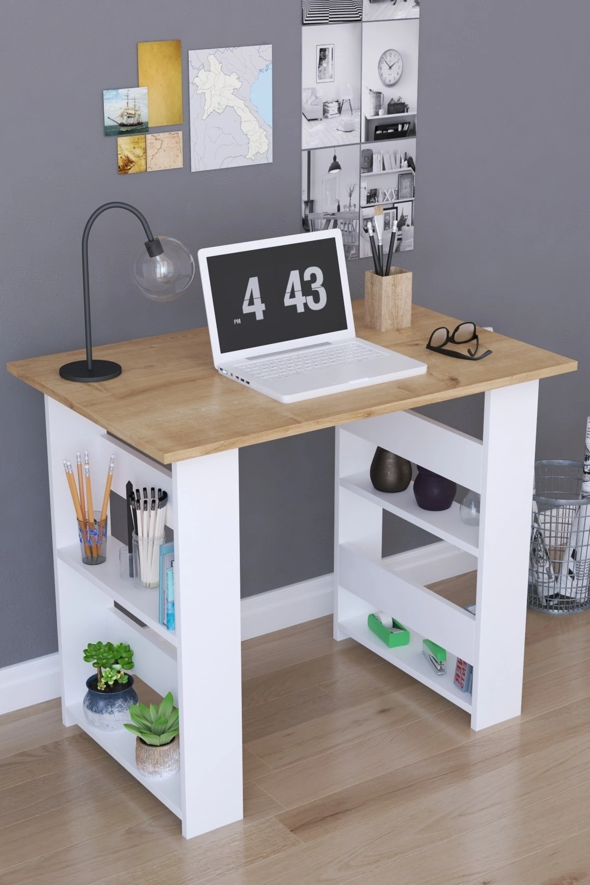 Çalışma Masası Bella Arzu Beyaz-Meşe 90x60x75cm