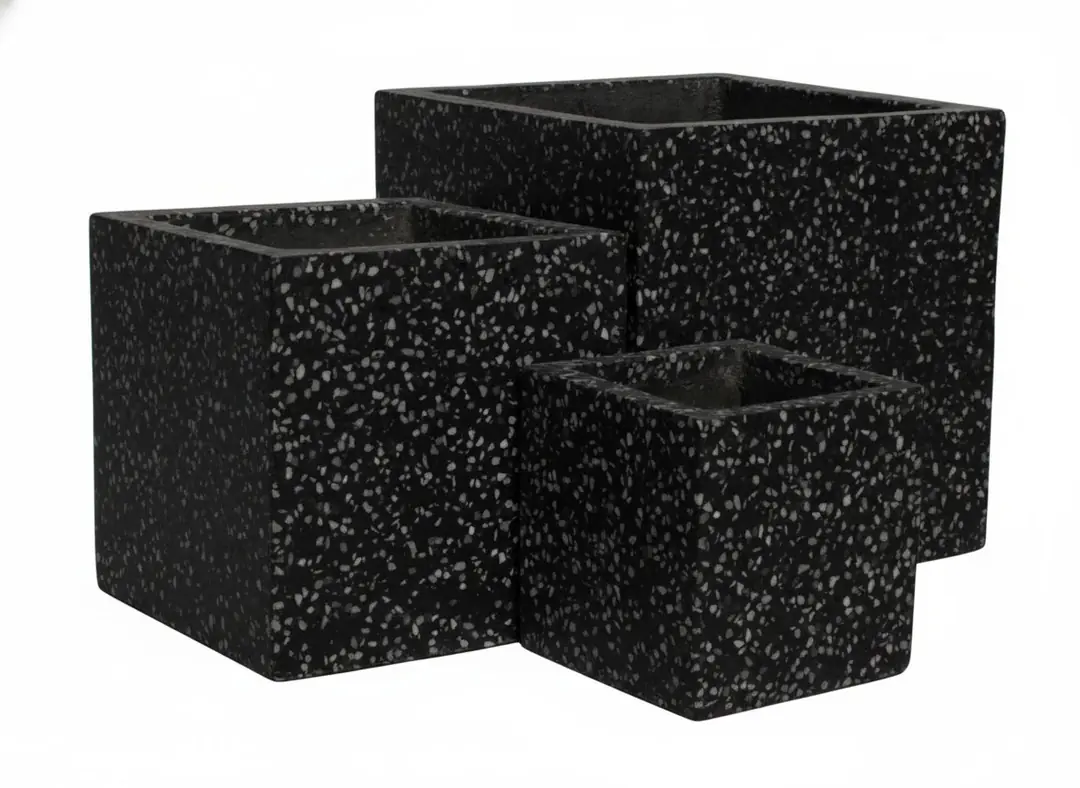 Flower Pot Square Set of 3 Black Ø34-26-18cm