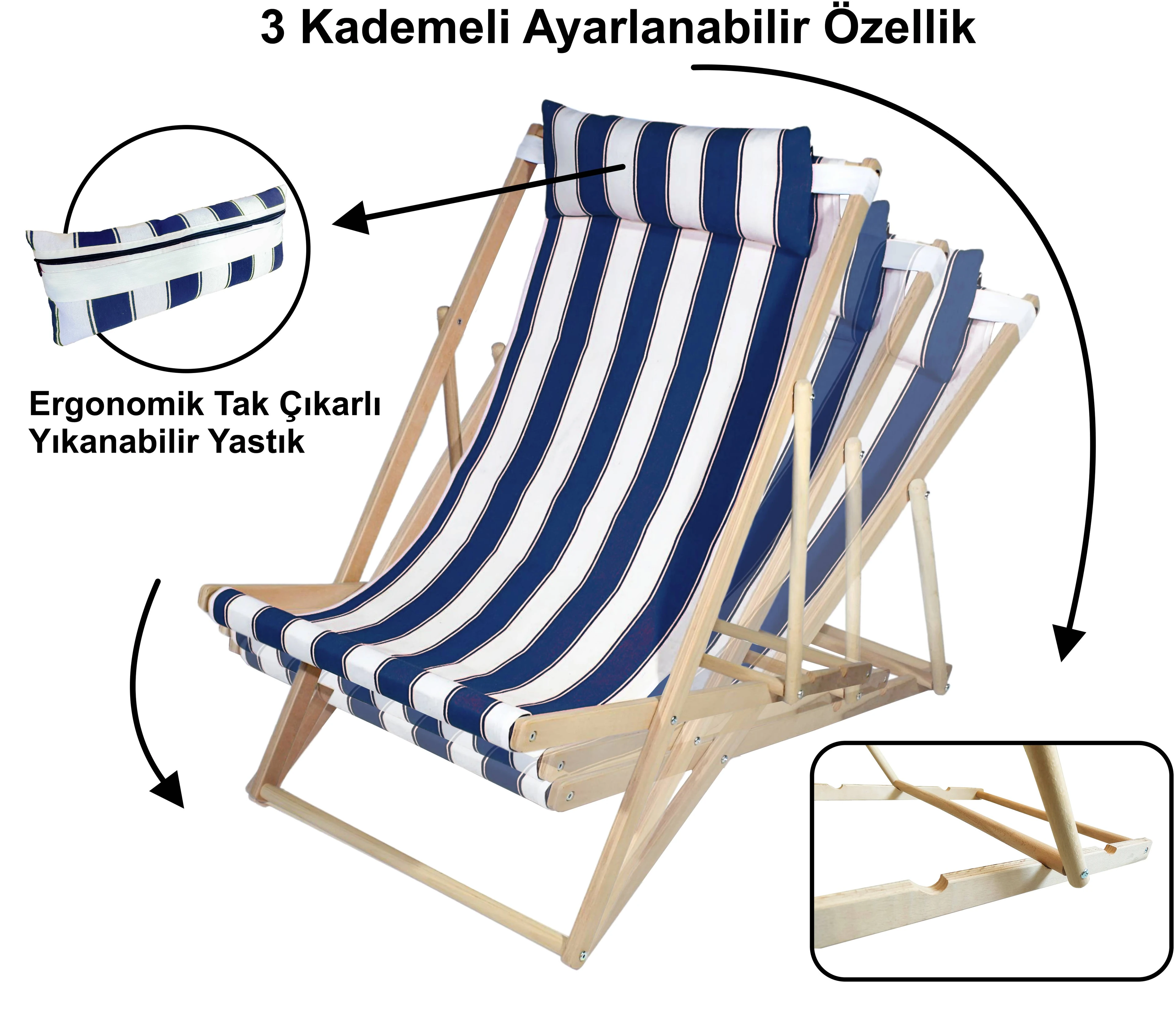 Ahşap Katlanır Sandalye Mavi Beyaz