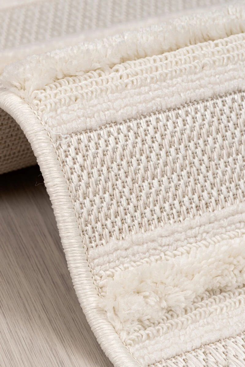 Bukle Halı Çizgili Krem  160x230