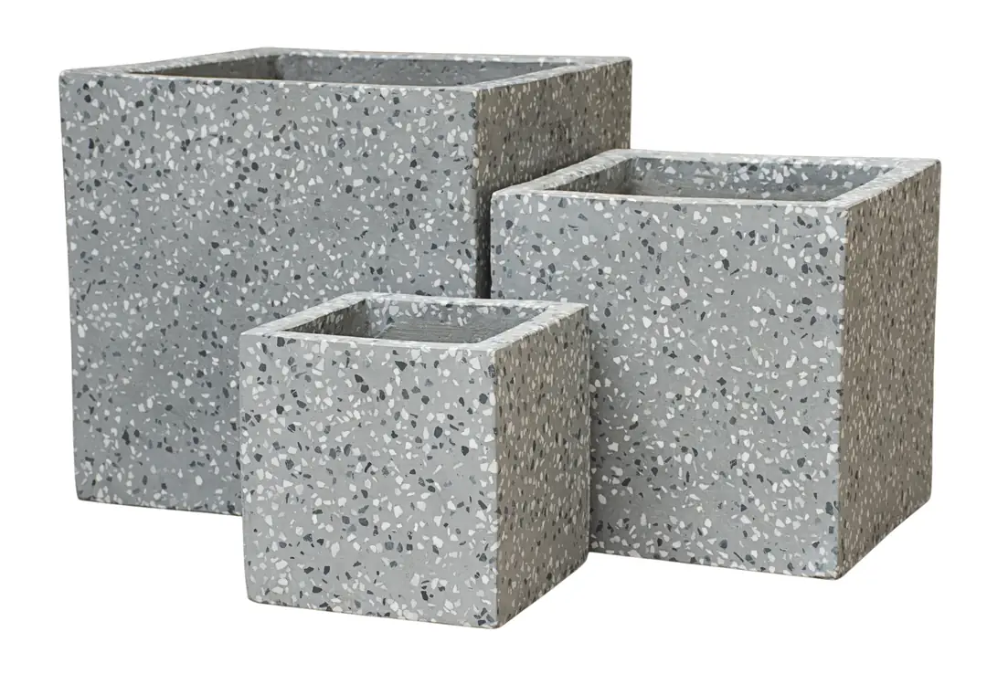 Flower Pot Square Set of 3 Gray Ø34-26-18cm