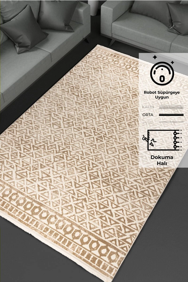 Notta Modern Dokuma Halı Gri Bej 80x150