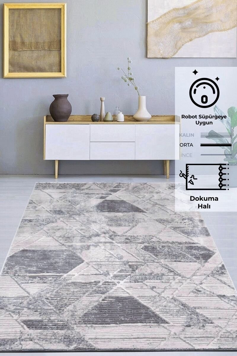 Motto 4482 Modern Dokuma Halı Gri Krem 80x150