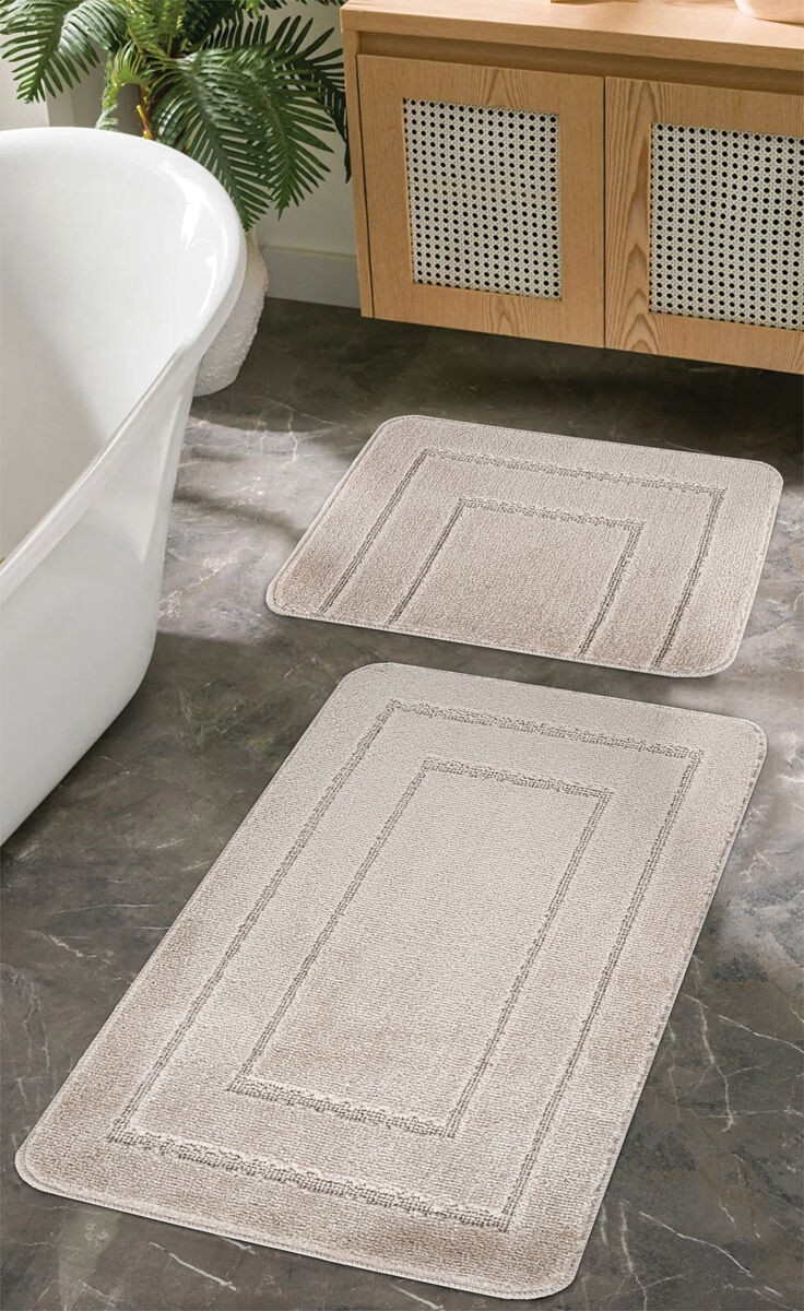 Banyo Paspas Çerçeve Desen Vizon İkili  Set 50x80
