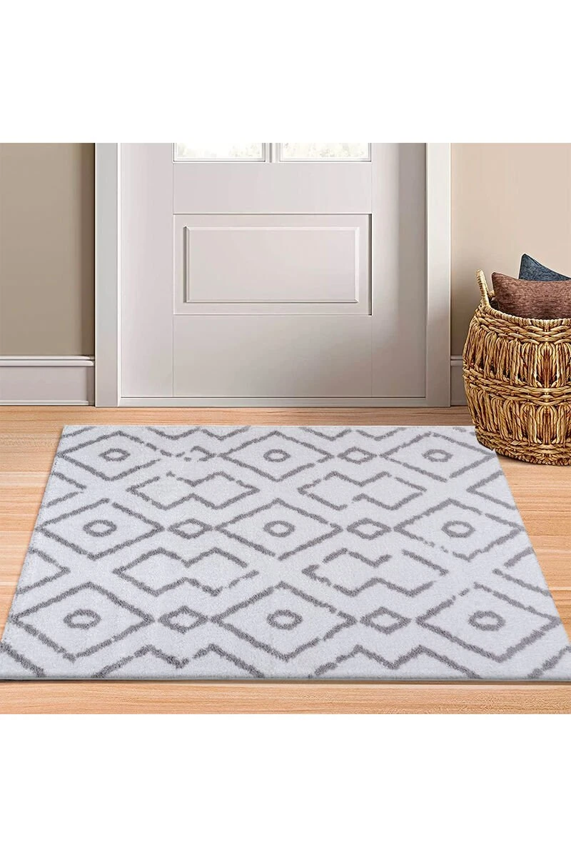 Yumuşak Dokulu Shaggy Paspas Beyaz Desenli 50x80