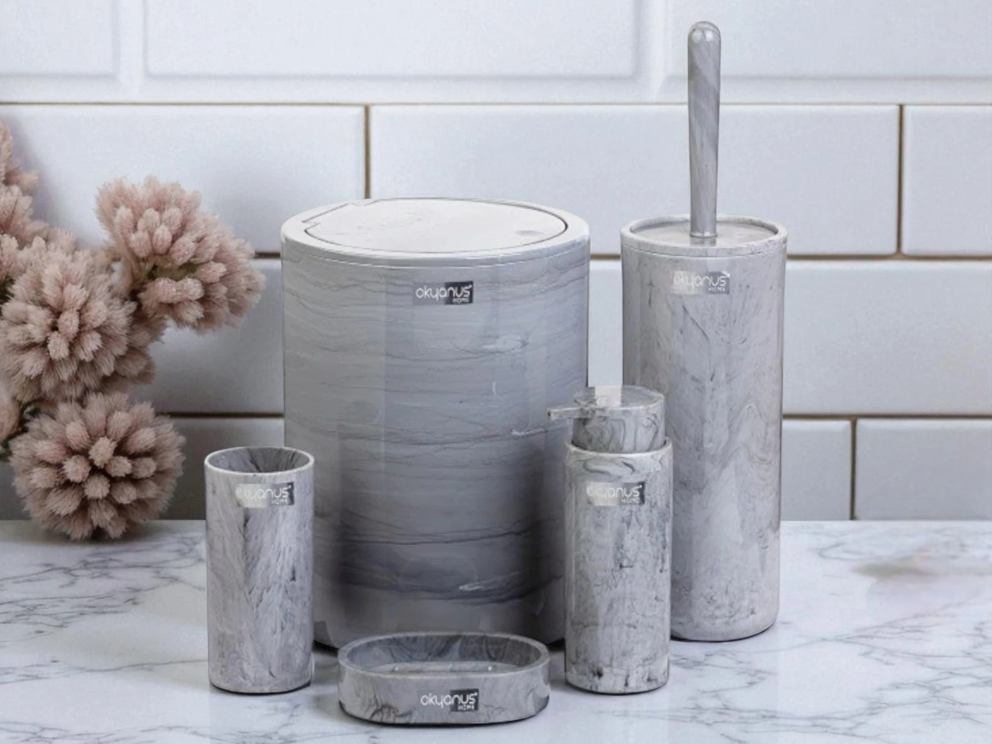 Banyo Seti Yuvarlak 5 li Mermer Desen