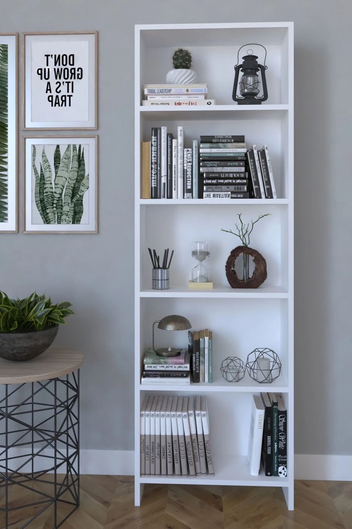 Kitaplık 5 Raflı Beyaz 56x20x169cm