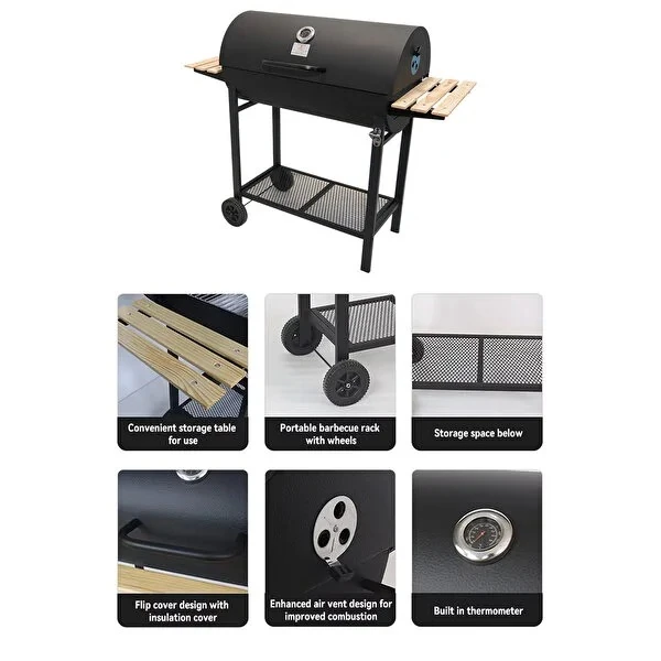 Barbekü Tekerlekli Siyah120*53.5*102cm