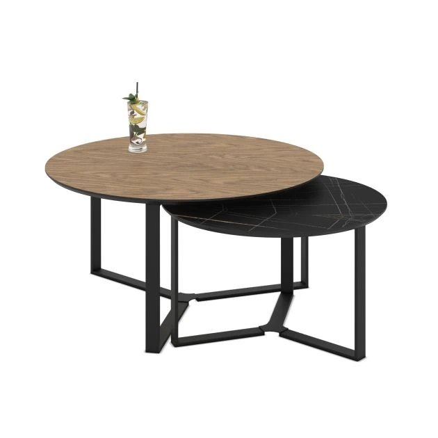 Orta Sehpa Miami 2 'li Sonato Mermer Desen Siyah