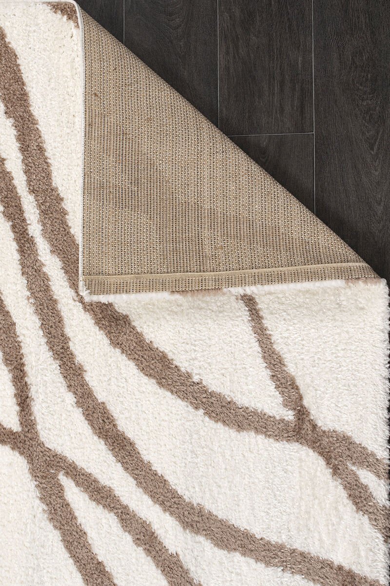 PuffyYumuşakDokuShaggyÇizgiliDesenKremBej120X170