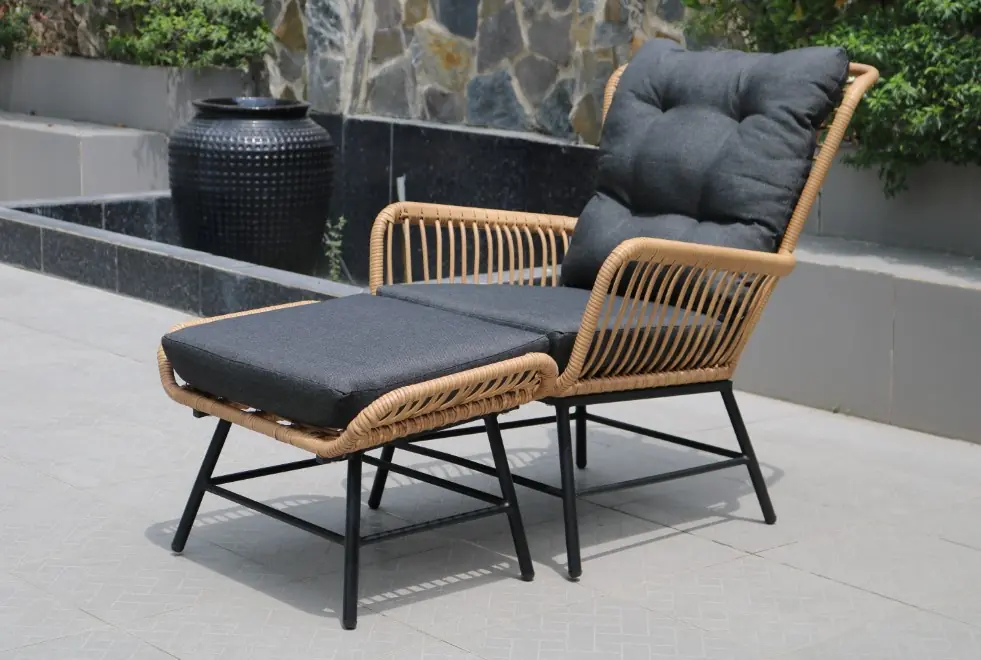 Dex Rattan Chair with Footrest Cushion, Black