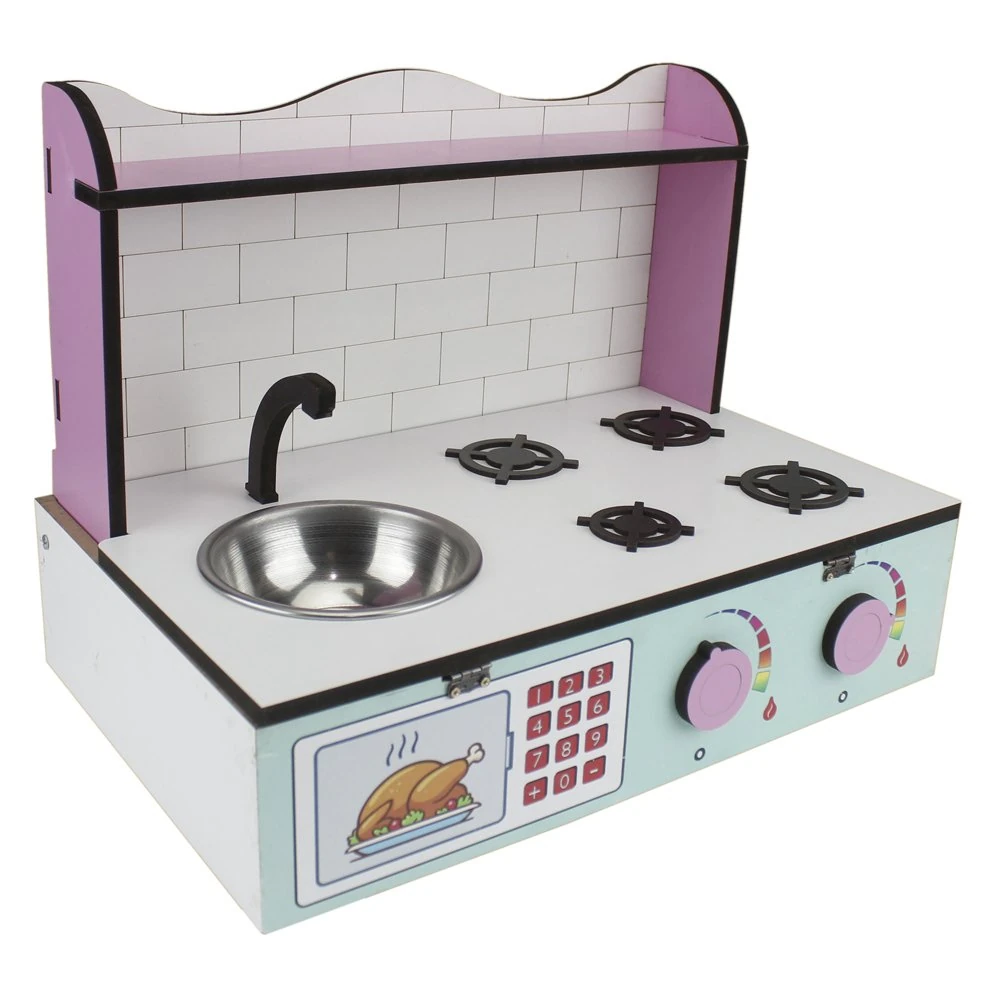 Ahşap Çocuk Masaüstü Mutfağı Eşyalı 39*29*25cm