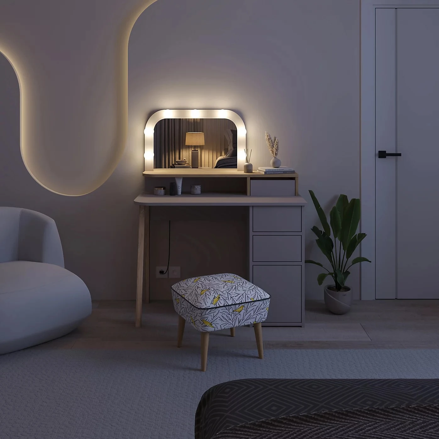 Makyaj Masası Avien A.Mocha-Safir Meşe105*131*51cm