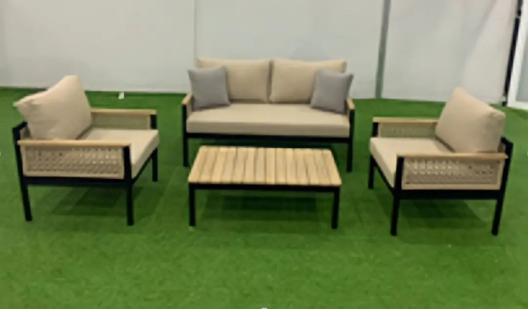Delray Oturma Seti 2+1+1+Side Table Black Alminym/krem