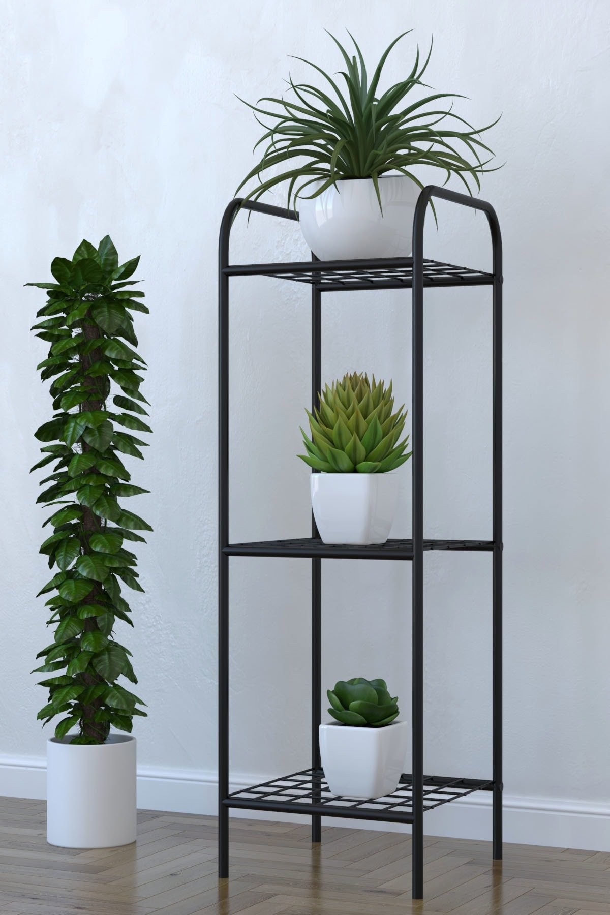 Saksılık Metal 3 Raflı Siyah 33x31x100cm