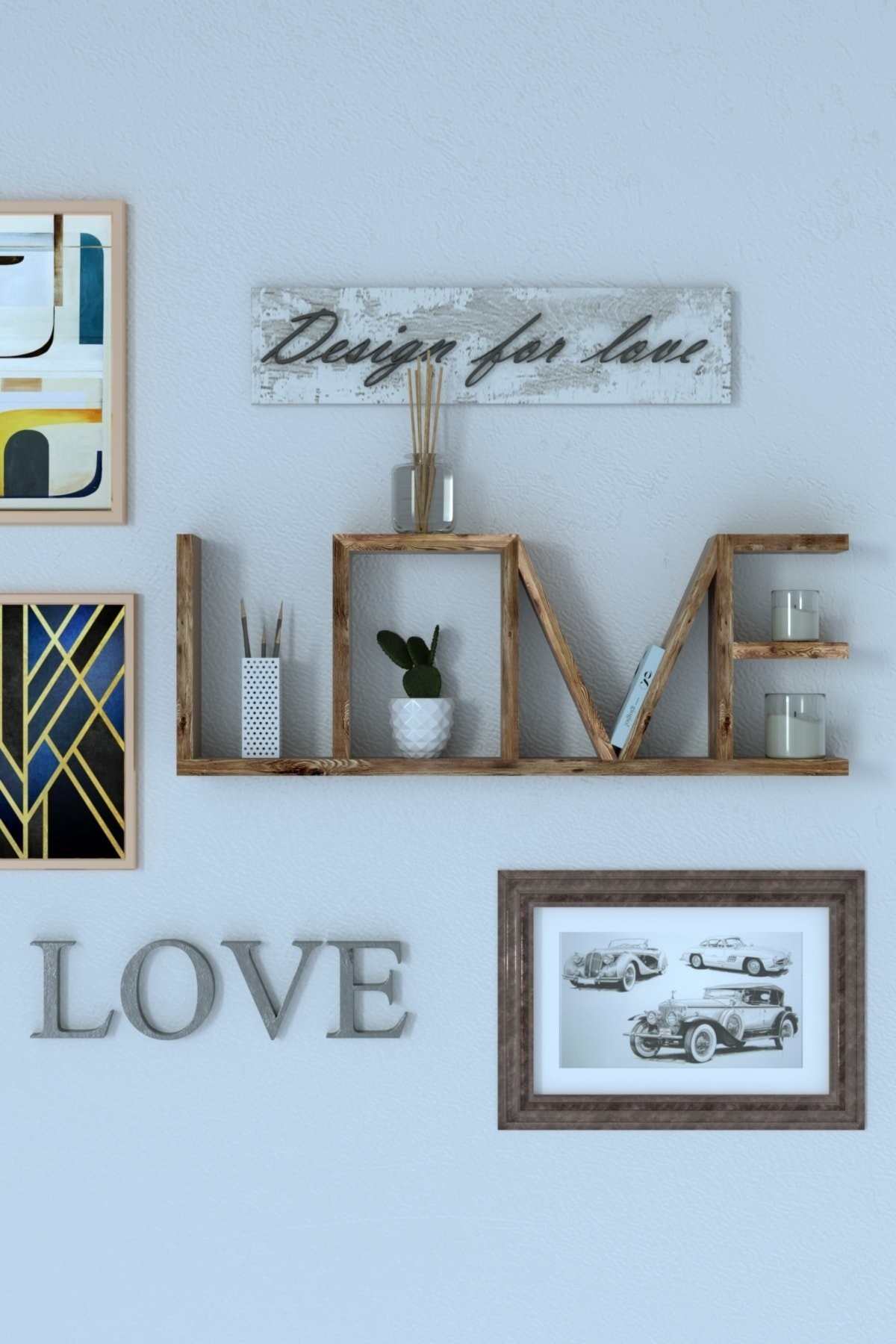 Duvar Rafı Ahşap Love 75x8x27cm