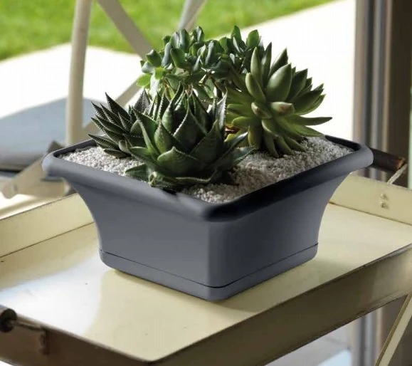 Sally Saksı Kare Altlıklı Siyah Çap 40cm